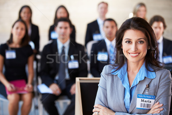 Stock foto: Geschäftsfrau · Präsentation · Konferenz · Business · Mann · Männer
