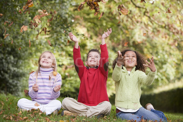 Grupo ninos jugando hojas de otoño árbol otono Foto stock © monkey_business