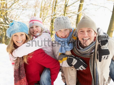 Foto stock: Jovem · família · paisagem · mulher · neve