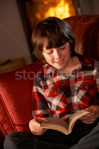 Young Boy Relaxing With Book By Cosy Log Fire Stock photo © monkey_business