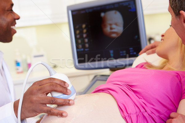 Stockfoto: Zwangere · vrouw · partner · ultrageluid · scannen · vrouw · arts