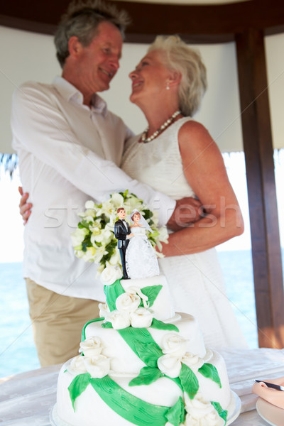 Senior Beach Wedding Ceremony With Cake In Foreground Stock photo © monkey_business