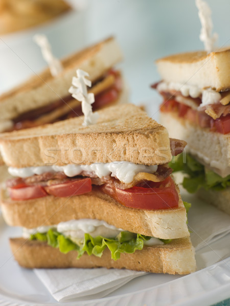 Torrado sanduíche de três andares fries comida clube queijo Foto stock © monkey_business