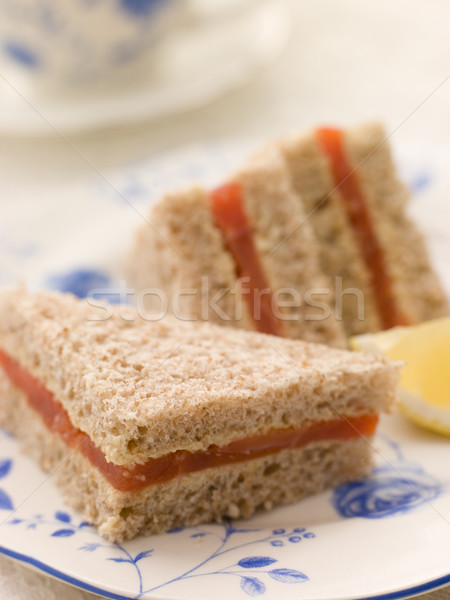 Räucherlachs Sandwich braun Brot Nachmittagstee Essen Stock foto © monkey_business