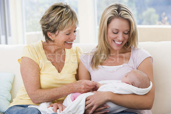 Stock fotó: Nagymama · anya · nappali · baba · mosolyog · nő