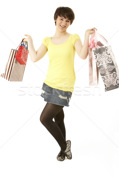 Stock foto: Studio · Porträt · tragen · Einkaufstaschen · Mädchen