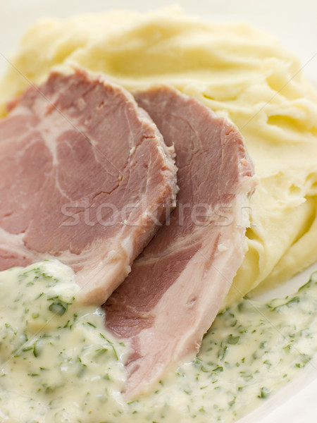Boiled Collar of Bacon with Mashed Potato and Parsley Sauce Stock photo © monkey_business