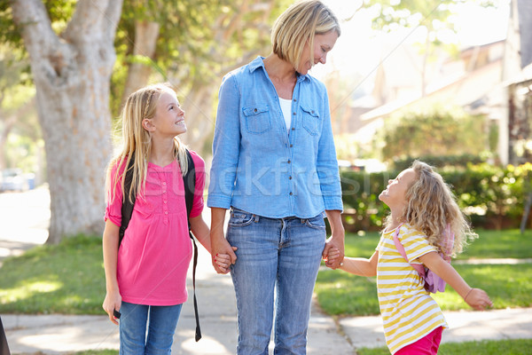 Mother And Daughters Walking To School On Suburban Street Stock photo © monkey_business