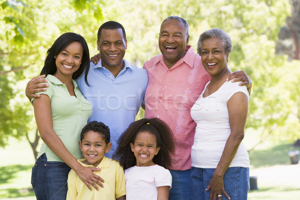 Stock photo: Extended family standing in park smiling