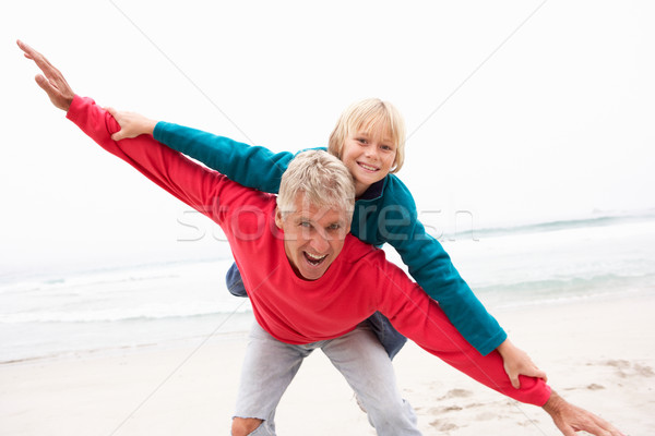Dziadek wnuk powrót zimą plaży Zdjęcia stock © monkey_business