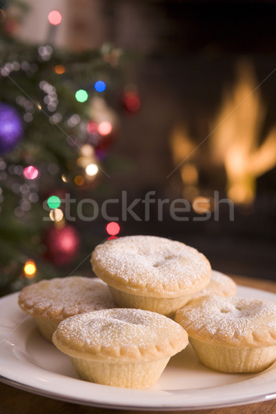 Plate of Mince Pies Log Fire and Christmas Tree Stock photo © monkey_business