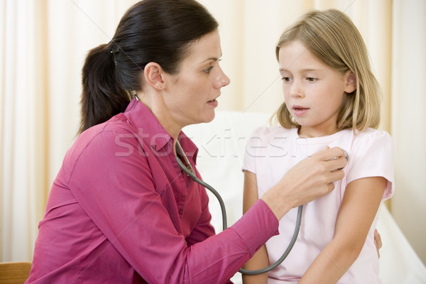 Stock foto: Arzt · Stethoskop · junge · Mädchen · Prüfung · Frau · medizinischen