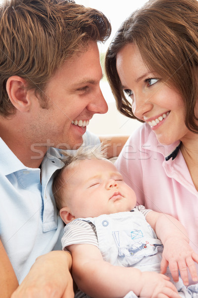 Stockfoto: Ouders · knuffelen · pasgeboren · baby · jongen