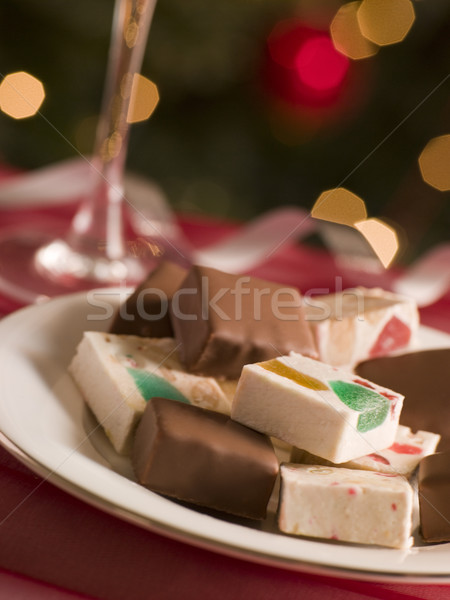 Plate of Chocolate Dipped and Plain Nougat Stock photo © monkey_business