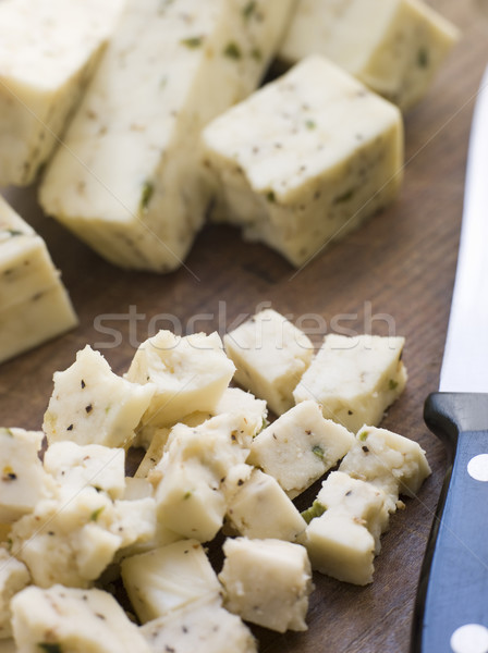 Stok fotoğraf: Parçalar · peynir · baharatlar · bıçak · süt · limon