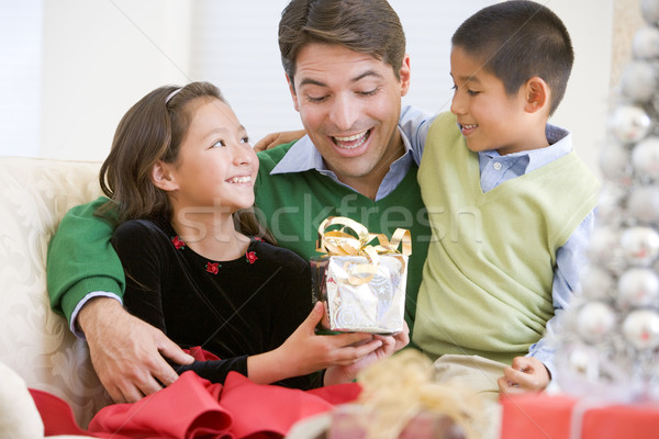 Apa karácsony ajándék lánygyermek fiú család Stock fotó © monkey_business