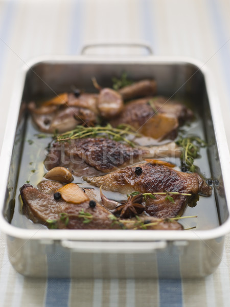 Stock photo: Tray of Confit Duck Legs
