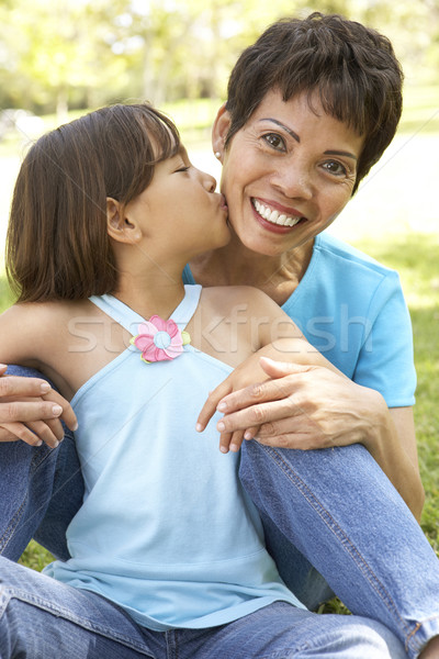 Foto stock: Abuela · nieta · parque · nino · chino · persona