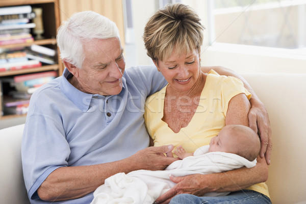Stock fotó: Nagyszülők · nappali · baba · mosolyog · család · férfi