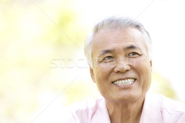 Foto stock: Retrato · senior · homem · parque · jardim · asiático