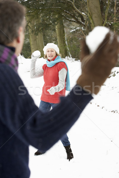 Senior Couple Having Snowball Fight In Snowy Woodland Stock photo © monkey_business