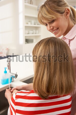 Mother And Daughter Washing Hands At Kitchen Sink Stock photo © monkey_business