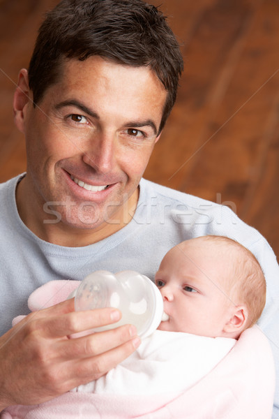 Stock foto: Porträt · Vater · Ernährung · neu · geboren · Baby · home