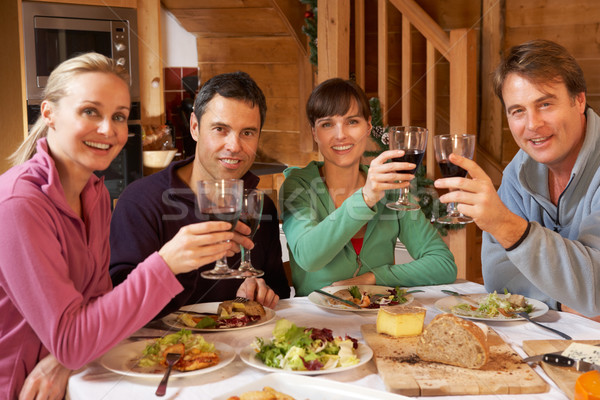 Group Of Friends Enjoying Meal In Alpine Chalet Together Stock photo © monkey_business