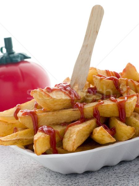 Stock photo: Portion Of Chips In A Polystyrene Tray With Tomato Ketchup