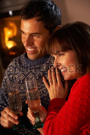 Father And Son Using Tablet Computer By Cosy Log Fire Stock photo © monkey_business