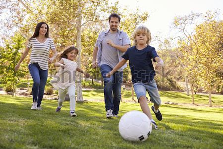 Stock fotó: Család · játszik · futball · kert · gyerekek · férfi
