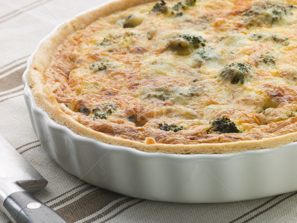 Stock photo: Broccoli and Roquefort Quiche in a Flan Dish