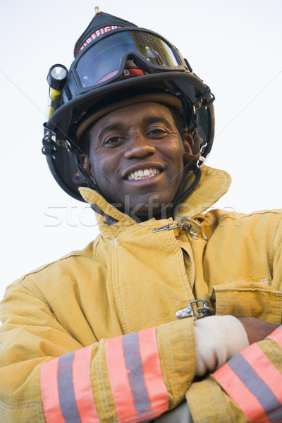 Foto d'archivio: Ritratto · pompiere · uomo · sorridere · casco · sicurezza
