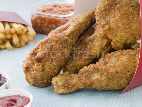 Southern Fried Chicken In A Box With Fries, Baked Beans, Colesla Stock photo © monkey_business