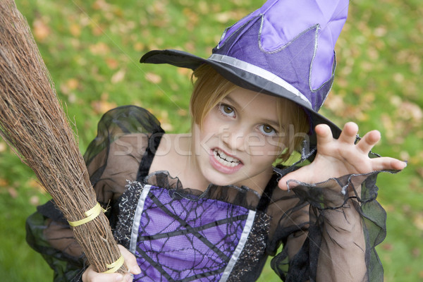 Stock fotó: Fiatal · lány · kint · boszorkány · jelmez · halloween · lány