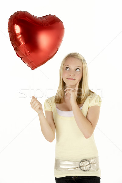 Tinilány tart léggömb szeretet szív szépség Stock fotó © monkey_business