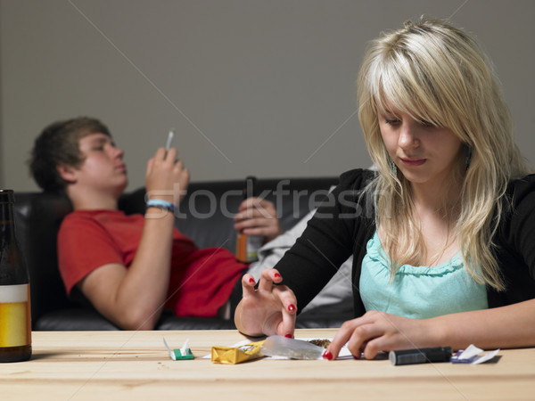 Stock foto: Jugendlich · Paar · Aufnahme · Drogen · home · teen