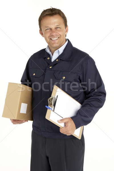 Foto stock: Retrato · correio · pacote · clipboard · homem