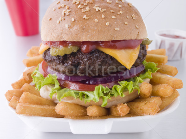 Cheese Burger In A Sesame Seed Bun With Fries Stock photo © monkey_business