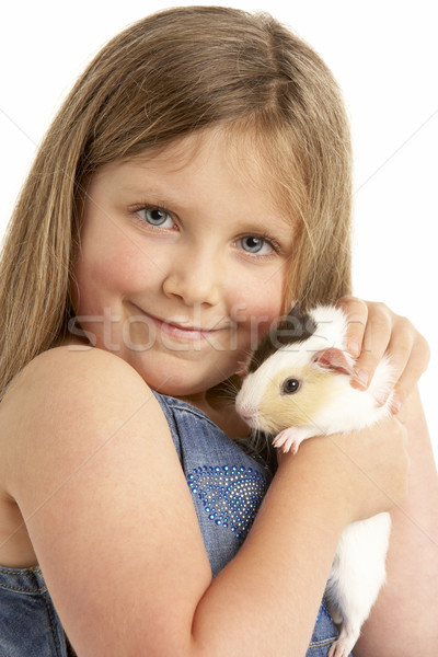 Stock photo: Young Girl Holding Pet Guinea Pig