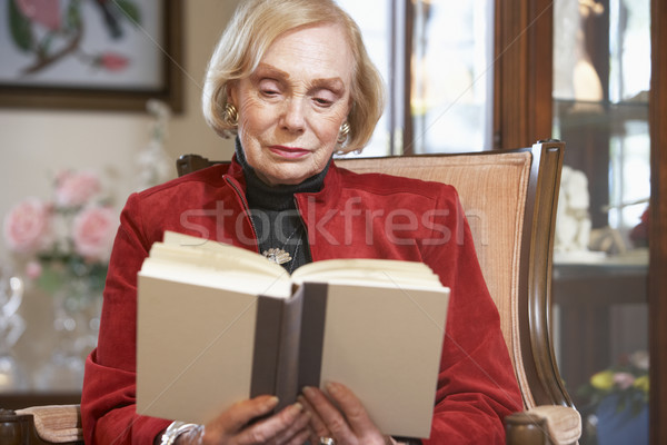 Stockfoto: Senior · vrouw · lezing · boek · portret · ouderen