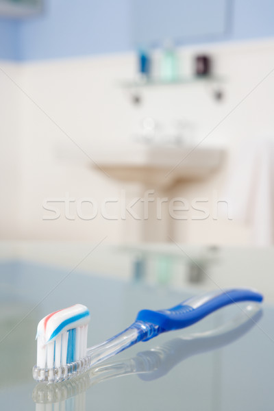 Zahnbürste Zahnpasta Bad blau sauber frischen Stock foto © monkey_business