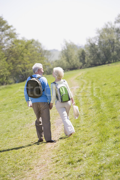 Stockfoto: Paar · park · holding · handen · man · gelukkig