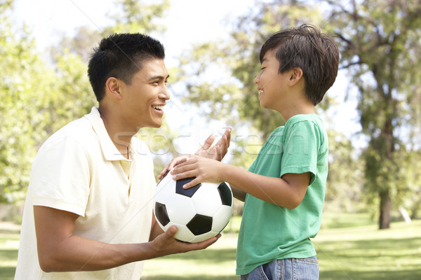 Сток-фото: отцом · сына · парка · футбола · Футбол · ребенка · портрет