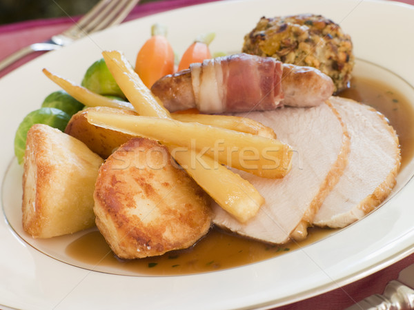 Traditional Roast Turkey with trimmings Plated Stock photo © monkey_business