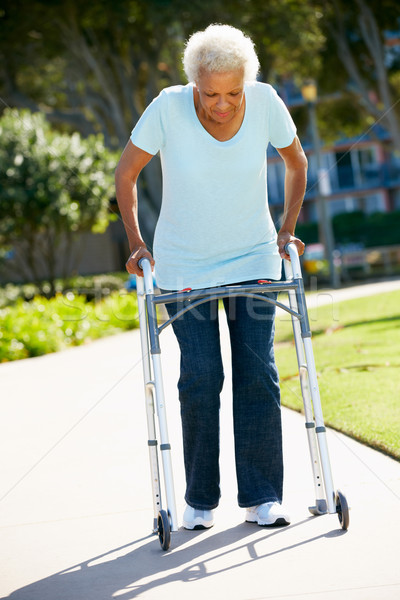 步行    帧    妇女    花园 / senior woman with walking frame
