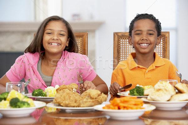 Bruder Schwester Mittagessen zusammen home Essen Stock foto © monkey_business