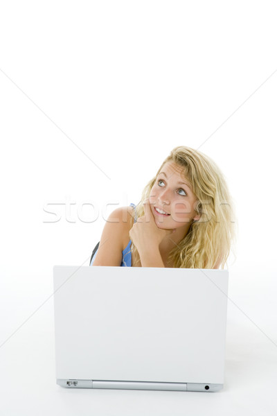 Portré tinilány laptop kommunikáció szín gondolkodik Stock fotó © monkey_business