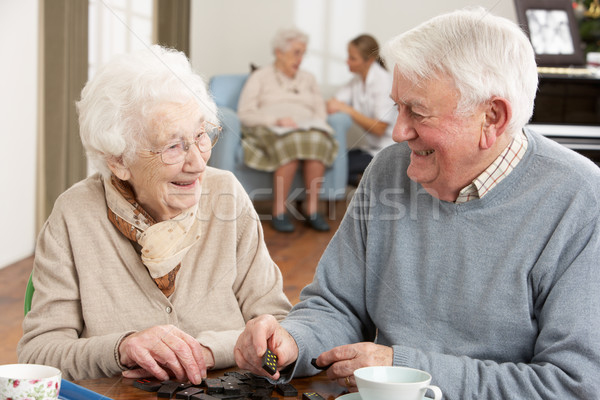 Foto stock: Casal · jogar · dia · cuidar · centro · homem