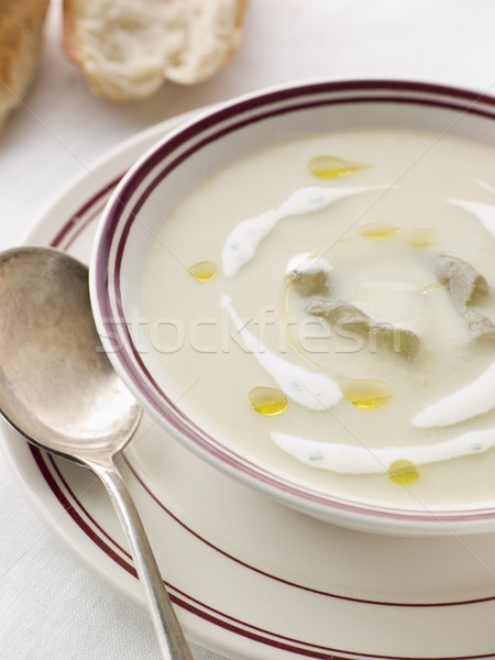 Bowl of Vichyssoise with oil and Rustic Bread Stock photo © monkey_business